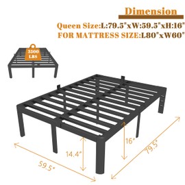 KOSOSO 16 Inch Bed Frame Queen Size with Metal Gaskets, Black Queen Platform Bed Frame No Box Spring Needed, Heavy Duty Steel Support, Round Corner Design, Storage Space, Noiseless, Easy Assembly