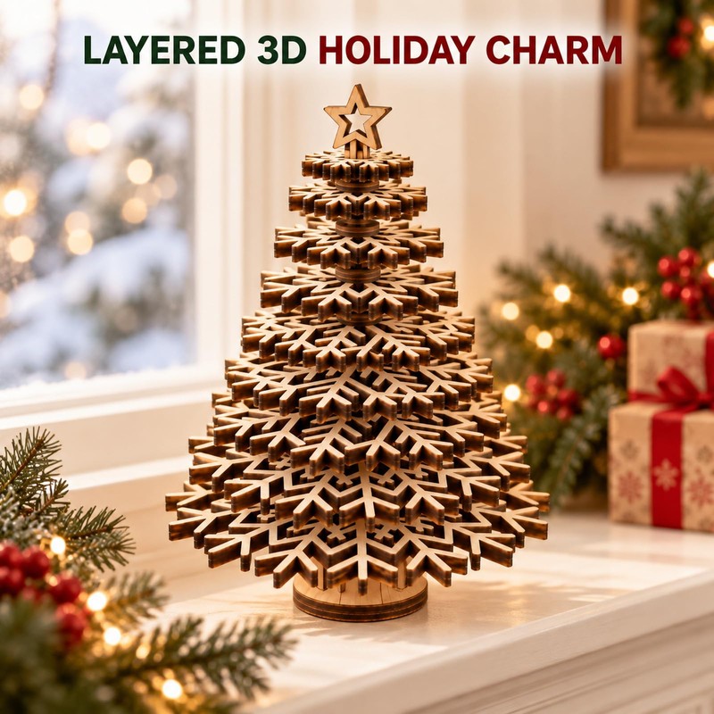 Christmas Tree, Wooden 3D Snowflake Tabletop DIY Paintable Holiday Decor