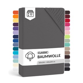 LARAWELL Fitted Sheet 180 x 200 cm Cotton up to 200 x 200 cm, Anthracite, Graphite, Fitted Sheet Made of Extra Thick Premium Jersey (Combed), Mattress Height up to 25 cm, Non-Iron, Breathable