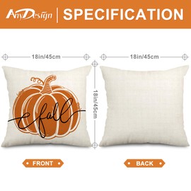 AnyDesign Fall Pillow Covers Hello Pumpkin Throw Pillow Case Autumn Orange White Pumpkin Cushion Cover for Thanksgiving Harvest Farmhouse Home Couch Sofa Car Decor, 4Pcs, 18 x 18 Inch
