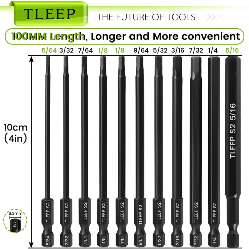 TLEEP 22Pcs Allen Wrench Drill Bit Set 5/16-5/64 1.5MM-12MM, 100MM