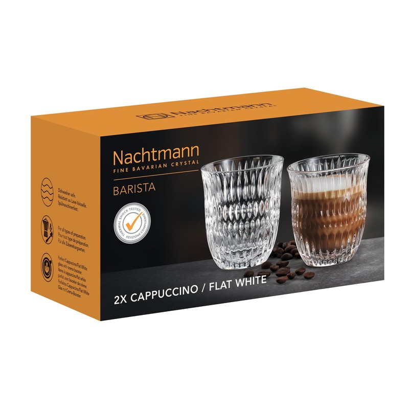 Nachtmann, 2-teiliges Cappuccino-Set, Cappuccino-Gläser/Flat White-Gläser, Kristallglas, 235 ml, Ethno Barista,