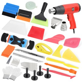 RVGIVE 52Pcs Vinyl Wrap Tool Kit with Heat Gun, Felt Squeegee, Plastic Scraper, Film Cutting Tool, Magnets Holder, Window Tint Tools for Car Film Installation