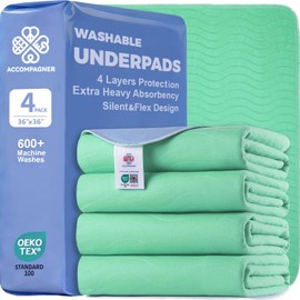 Accompagner Waterproof Reusable for Adults and Pets Washable Pee Pads for Dogs Changing Pad Large Dog Bed Size Adults Incontinence Bed Pads - Non-Slip Leak-Proof (Green, 4Pack-36" x36")