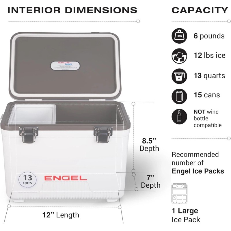 ENGEL 13QT Leak-Proof, Air Tight, Hard Sided Cooler / Lunchbox