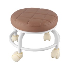 Rolling Ottoman High Density Memory Foam Waterproof Quiet Wheels Double Layers Footrest Stool for Family Office Coffee Color