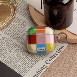 inewateri Compatible for AirPods 4 Case with Cleaner Kit Aesthetics Colorful Grid Cute Design Shockproof Keychain Cover for Girls Woman for Airpods 4nd(2024)-Colorful