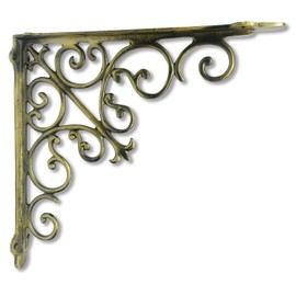 NACH Decorative Shelf Brackets, 1 Pack of 15 x 2 x 15 inch, Gold Cast Iron Wall Shelf Brackets - Decorative Bookshelf Brackets - Victorian Style Shelf Bracket