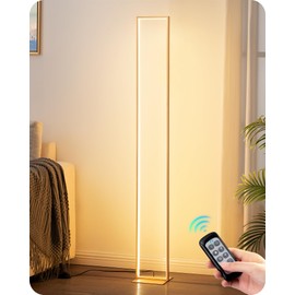 EDISHINE LED Floor Lamp, 55" Modern Minimalist Square Corner Light 3000K-6000K Dimmable, Remote Control & Foot Switch, Metal Base Standing Lamps for Living Room, Bedroom, Office, Gold