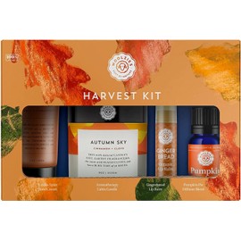 Woolzies Harvest Kit Self Care Set | Includes Vanilla Spice Hand Cream, Aromatherapy Autumn Sky Scented Candle, Pumpkin Pie Essential Oil Blend, and Gingerbread Organic Balm