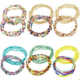 JEOPKO 12 Pieces Waist Beads, Elastic Waist Bead Chains Summer Body Chains Colorful Belly Beads African Bikini Jewelry Chains for waist beads african Women and Girls.