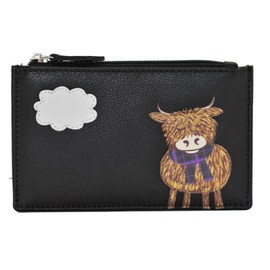 Mala Leather Highland Cow Card and Coin Purse, black, card holder