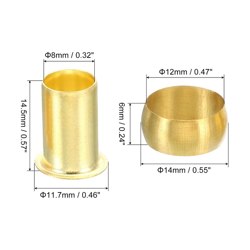 TA-VIGOR 12mm Tube OD Compression Sleeves and Ferrules, 60PCS Brass