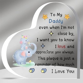 Daddy Acrylic Plaques Father's Day Gifts Appreciate Papa Birthday Heart Sign Home Decorations Christmas Pappy I Love You Souvenirs from Son Daughter to Dad Retirement Cute Elephants Pattern