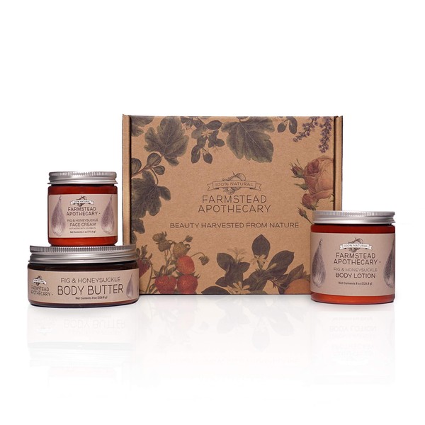 Farmstead Apothecary Gift Set in Fig & Honey- with 4oz Face Cream, 8 oz Body Lotion, 8 oz Body Butter