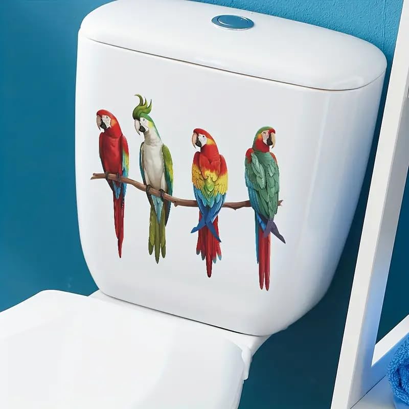 kbatuo Parrot Branches Toilet Cover Sticker Decals,Flower leaf bird Waterproof