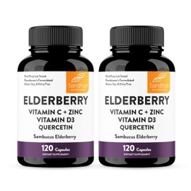 Elderberry Vitamin C and Zinc with Quercetin & Vitamin D3 | 6-in-1 Immunity Supplement | Sambucus Elder Berry Antioxidants Capsules for Adults | Supports Immune Health | 120 Count (Pack of 2)