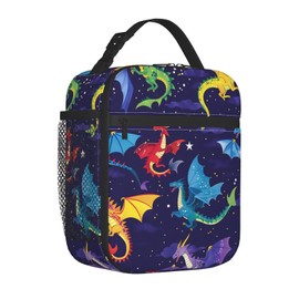 ainori Reusable Dragon Lunch Box for Kids Gils Boys Women Adult, Insulated Night Sky Lunch Bag,Polyester Cooler Handbags Case for School Picnic Work Travel Beach or Hiking (Dark Blue)