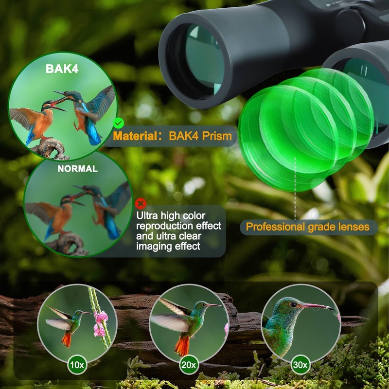 (10-30) x50 HD Binoculars for Adults Compact High Powered Bird