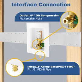 2-PACK GUOFIS Icemaker Outlet Box with 1/2" PEX Crimp Inlet Connect, Ice Maker Box with Pre-installed 1/4-Turn Ball Valve(Copper Hammer Arrestor)