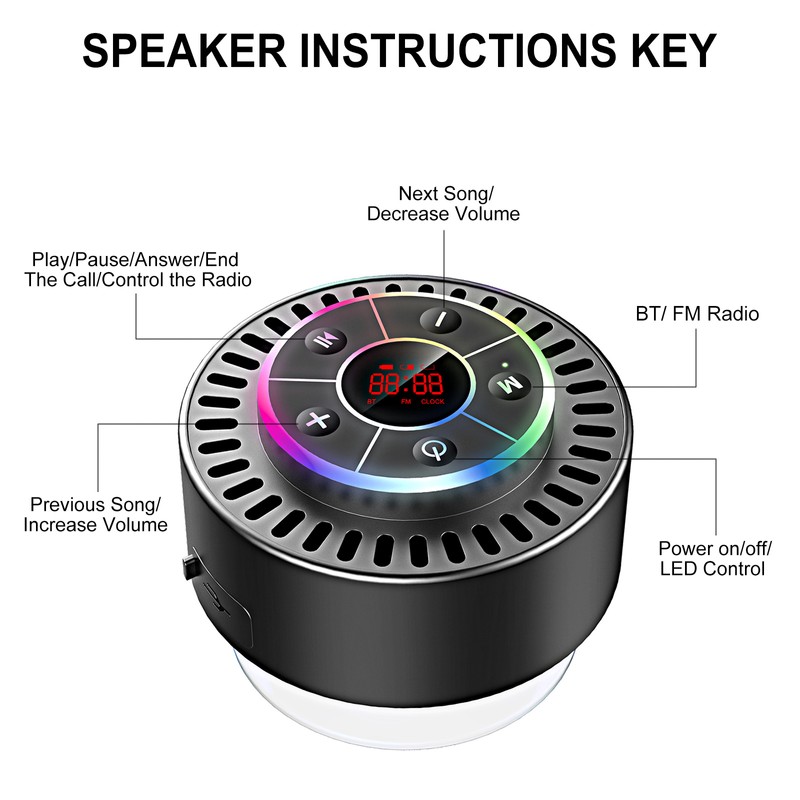 IPX7 Waterproof Bathroom BT Speaker Dustproof Shockproof LED Time Display