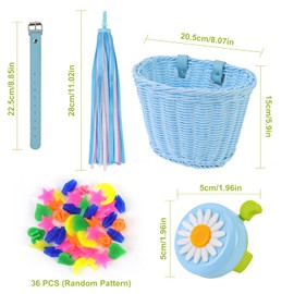 Kids Bike Basket Set, Children's Bicycle Bell Streamers Balance Bike Decoration Accessories Bicycle Basket Wheel Spoke Beads (Blue)