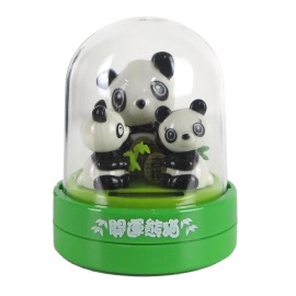 3 Pandas Family Heads Bob & Shake Solar Power Figurine 4"H New