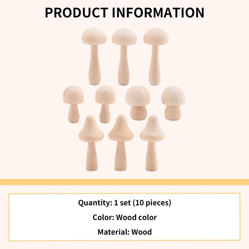 Yocdunm 10 Pieces Big Sizes Unfinished Wooden Mushroom Unpainted Wooden