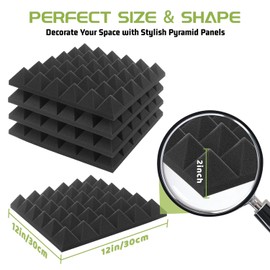 24 Pack Acoustic Foam Panels, 12 x 12 x 2 Inches Mirovant Sound Proof Panels for Walls Pyramid Soundproofing Pyramid Studio Foam Noise Absorbing Black
