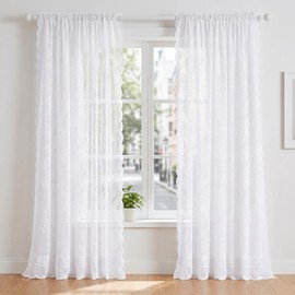 CtiUjdx 2 Panels Lace Curtains, Net Curtains for Windows with Floral Pattern, Sheer Voile Curtains for Living Room and Bedroom, White Lace Window Treatment Measuring