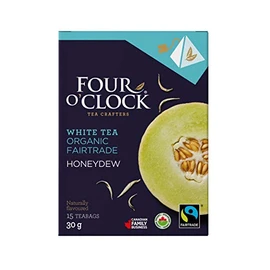 Four O'Clock Organic Fairtrade White Tea Honeydew, Non-GMO, Kosher, Gluten-Free, 15 Count, Pyramid, 30g