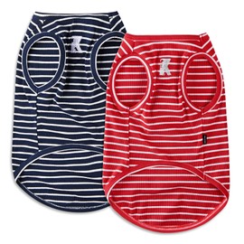 Koneseve Dog Shirt Vest Lightweight Stretchy Dog T-Shirts Soft Cool Shirts Sleeveless Stripe Vests Breathable Clothes for Puppy Kitty Cats Small Medium Large Dogs 2 Pack Red + Blue [ 5XL ]