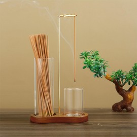 Wooden Upside Down Incense Holder for Sticks with Removable Glass Ash Catcher and Incense Holder for Yoga, Spa, Tea, Zen Meditation (Brown)