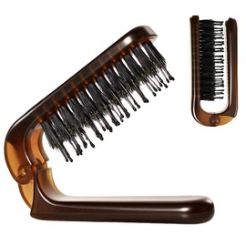 Folding Travel Hair Brush - Mini Boar Bristle Hairbrush Women, Men & Kids, Portable Pocket Purse Brush for Thick Thin Wet Dry Hair Restore Shine,Amber