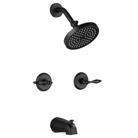 LIWEIKE 2 Handle Shower Faucet Set, Matte Black Shower Faucet Set 2 Knobs Wall Mounted Two Handle Shower Faucet with Tub Spout Rough-in Valve