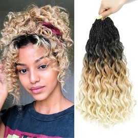 Auxemuen 8 Packs Pre Looped Ocean Wave Crochet Hair 14 Inch Boho Ocean Braids Short Curly Crochet Hair Pre Twisted Synthetic Deep Wavy Crochet Hair for Women (1B/27/613)