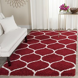 Safavieh Hudson Shag Collection SGH280R Moroccan Ogee Trellis 2-inch Thick Area Rug, 6' x 9', Red / Ivory