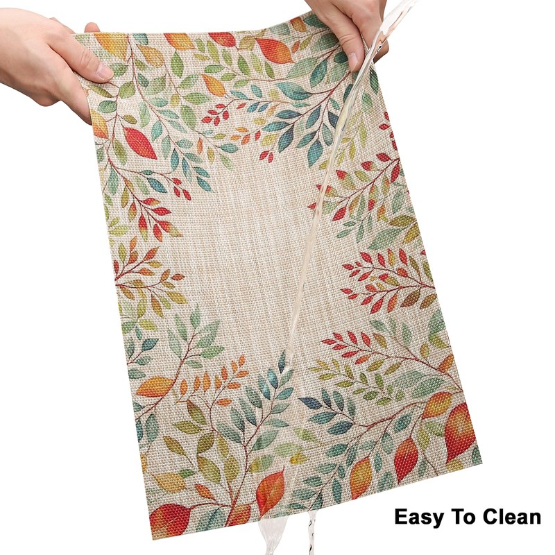 Banchif Washable Double-Sided Placemats, Set of 6, Spring Eucalyptus Leaf