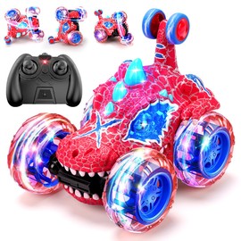 KaeKid Remote Control Cars, Dinosaur Toys Cars for Kids Boys,Stunt RCwith LED Light, Gifts for 3-10 Year Old Girls Girls Birthday Presents Outdoor Toys RC Car（Red）