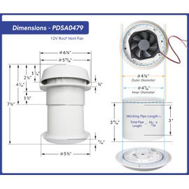 Pactrade Marine RV Vent Fan - 12V Fan for RV, Shed, Trailer, Camper, More | RV Ceiling Vent/Trailer Roof Vent for Odor & Moisture Control | Quiet, Weatherproof, Easy Install RV Exhaust Fan Replacement