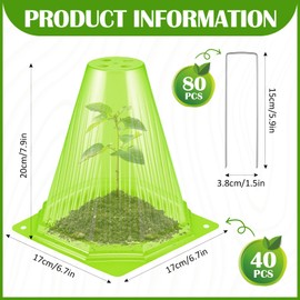 40PCS Garden Cloches for Plants with 80PCS Ground Stakes,Reusable Plant Bell Cover,Plastic Small Plant Seedling Protector Plants Cloches from Animals,Chickens, Birds,Snails & Frost,7.9" H X 6.7" D