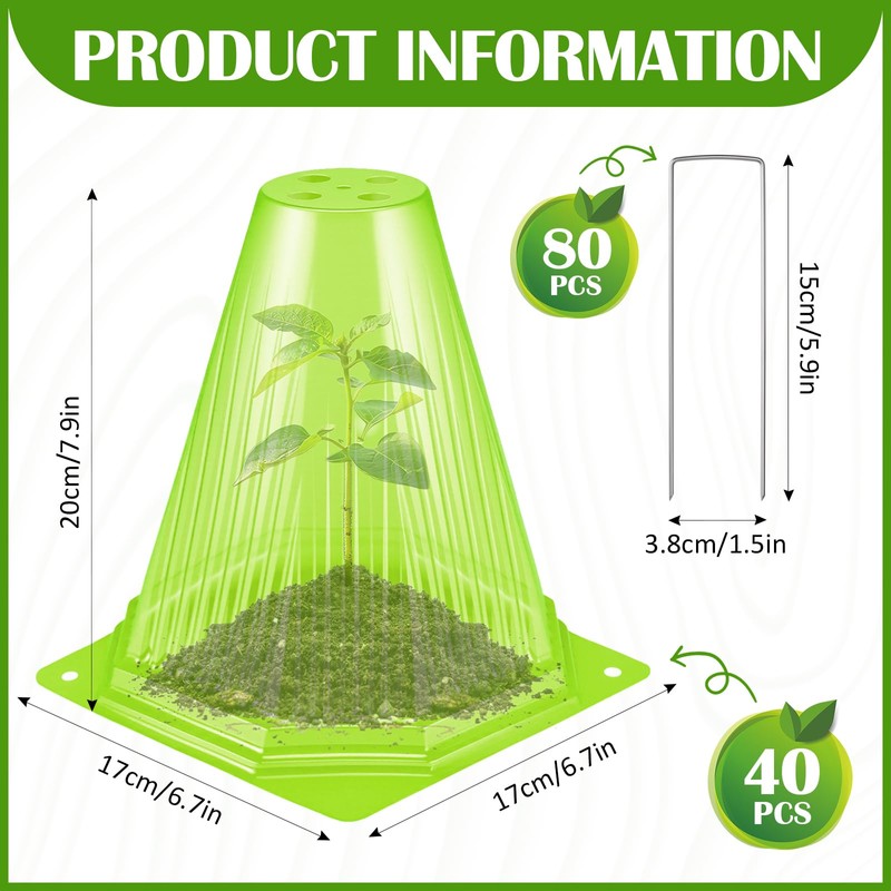 40PCS Garden Cloches for Plants with 80PCS Ground Stakes,Reusable Plant