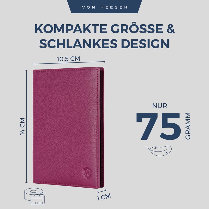 VON HEESEN Passport Holder Leather Case with RFID Protection -