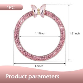 Opuweiy Car Push Start Button Sticker, Sparkling Rhinestone 3D Stereo Butterfly Decorative Ring Cover, Light Bling Anti-scratch Ignition Knob Accessories, Universal for Most Cars (Pink)