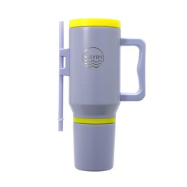 Sip N’ Snack Dual Compartment Stainless Steel Water Bottle – Triple Insulated, 24 Hours Cold/Hot, Leak-Proof, 2 Ways to Sip – Perfect for Drinks & Snacks On-the-Go (Lilac/Safety Yellow)