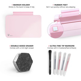 Pink Mini Desktop Pure Glass Whiteboard, Small Slope Slick Desk Whiteboard Glass, Desk White Board, Desktop White Board Dry Erase, Stenography Artifact for Office Home Schooling Décor, 8x6 Inches