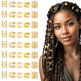 Ouligay 40pcs Gold Hair Cuffs for Braids, Gold Hair Jewelry, Loc Jewelry for Hair Dreadlocks, Adjustable Hair Rings Braid Clips, Braid Jewelry Hair Braid Accessories for Men Women Girls