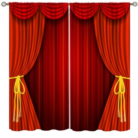 AAVEUP Movies Curtains for Cinema,Red Theater Stage Cinema Curtain Window Drapes Print for Boys Girls Bedroom Living Room 42x45in（No Blackout）