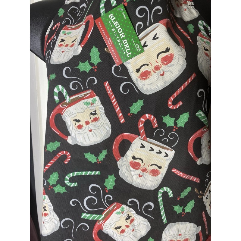 Sleigh Bell Bistro Santa Expression Mug Print Cotton Apron 26”x33”