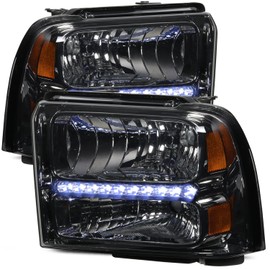 CAAP DRIVEN Tinted Lens LED DRL Headlights Compatible with 2005-2007 Ford F-250 F-350 F-450 F-550 Super Duty CAAP-FSD05-LED-OH-SMAM-HL